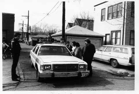 Policía de Chicago en una marcha en Pilsen